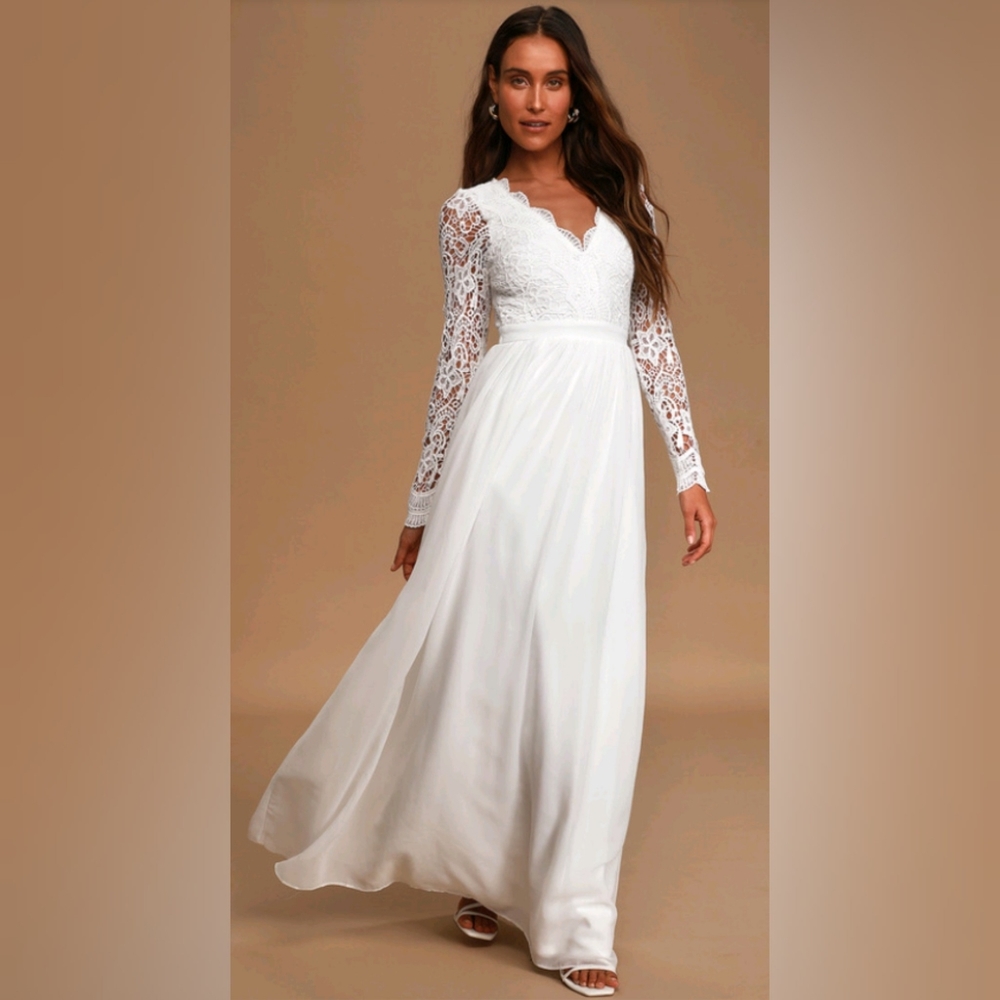 Lulu's White Lace Long Sleeve Maxi Dress